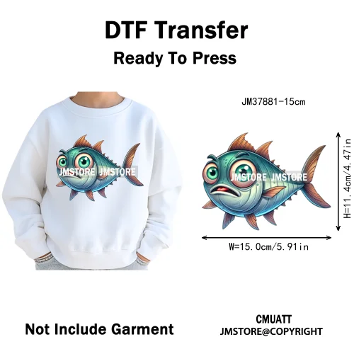 15cm 5.9in Cute Sea Underwater Animal Quirky Fish Octopus Decals Washable Iron On DTF Heat Transfers Stickers For Kids T-Shirts