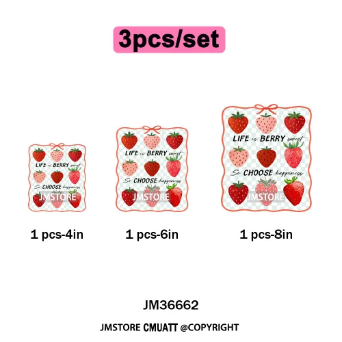 Boho Coquette Floral Strawberry Festival Vibes Summer Fruit Iron on DTF Thermal Transfer Sticker Ready to Press for Clothes Bags