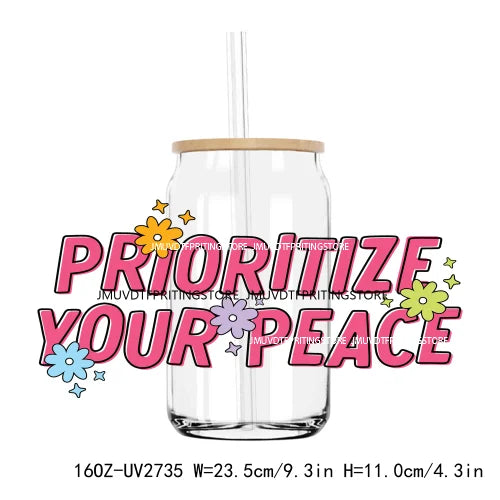 Kindness Self Love Positive Quotes UV DTF Sticker For 16OZ Libbey Glass Cup Can Wrap Transfer Sticker Custom Labels DIY Logo