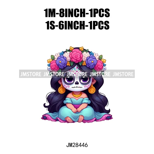 Diy Dia De Los Muertos Sugarskull Calavera Day Of The Dead Catrina Floral Princess Iron On DTF Transfers Stickers For T-shirts