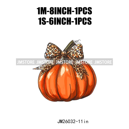 Cute Pumpkin Leopard Star Polka Dots Coquette Bow Autumn Fall Halloween DTF Iron On Transfer Stickers Ready To Press For Clothes