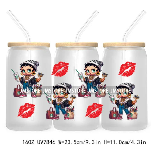 Cartoon Baby Princess Best Friends 16OZ UV DTF Cup Wrap Transfers Stickers For Libbey Glass Can Cups Tumbler Waterproof Labels