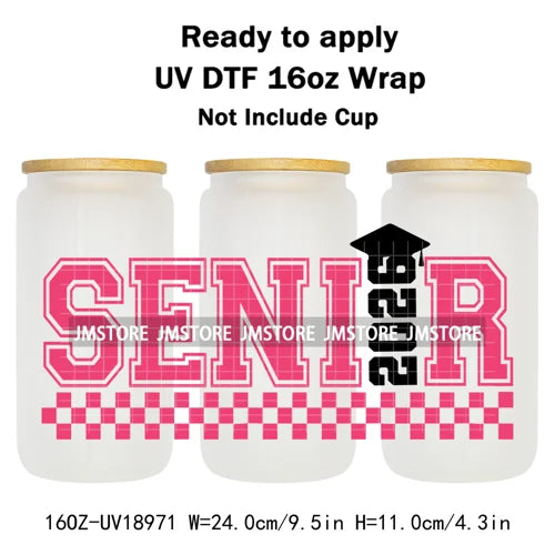 Senior 2026 Graduation Girly UV DTF Cup Wrap Ready To Apply Transfer Stickers Waterproof 16OZ Tumbler Wraps For Libbey Glass Can