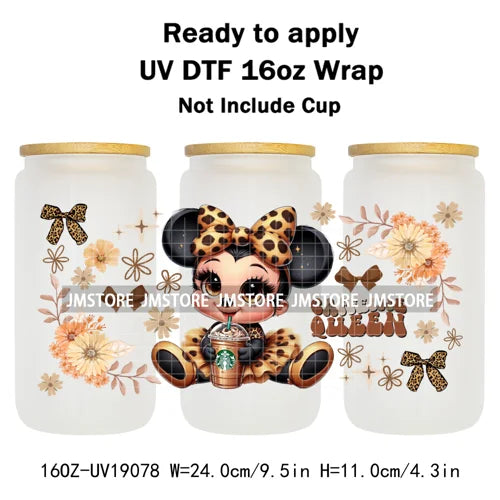 Trendy Girls Coffee Cartoon Bears 16OZ UV DTF Cup Wraps Ready To Apply Waterproof Transfer Stickers For Libbey Glass Can Tumbler