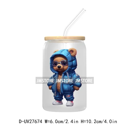 Colorful Urban Streetwear Bear UV DTF Transfer Stickers Decals For Libbey Cold Cups Mugs Tumbler Waterproof Logo Hip Hop Animals