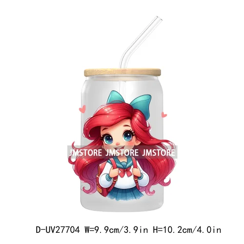 Cartoon Princess Back To School UV DTF Transfer Stickers Decals For Libbey Cold Cups Mugs Tumbler First Day Of School Students