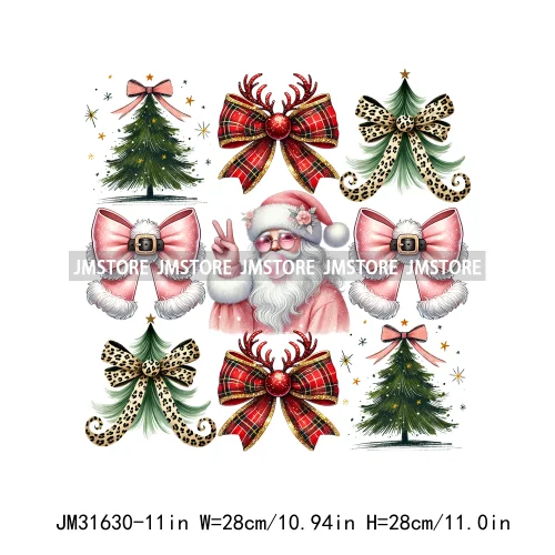 Tis The Season Blowing Bubble Santa Claus Coquette Bow Tree Christmas Iron On DTF Transfers Stickers Ready To Press For Hoodies