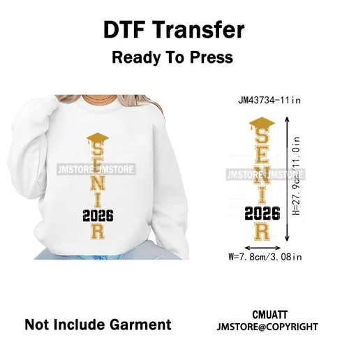 High School Senior Year Class of 2026 My First Last Day Iron on Washable DTF Heat Transfers Stickers Ready to Press for Hoodies