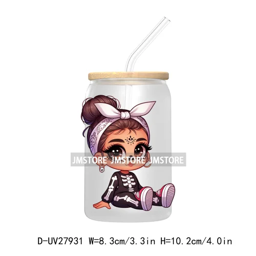 Halloween Skeleton Latina Chibi Baby UV DTF Transfer Stickers Decals For Libbey Cold Cups Mug Tumbler Waterproof Labels Princess