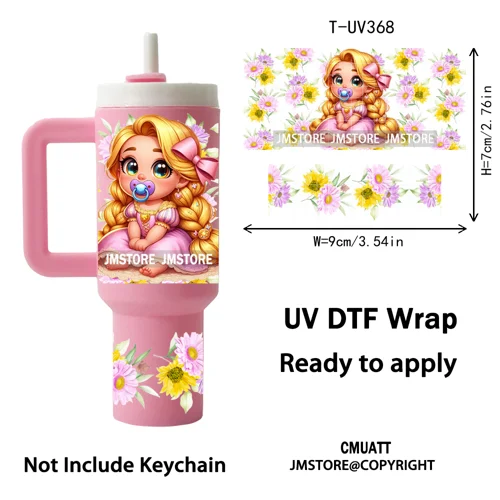 Baby Princess Butterfly Coquette Bow UV DTF Mini Tumbler Keychain Wraps Ready To Apply Transfer Stickers Prints Waterproof Decal