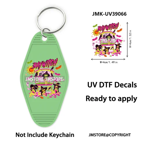 Halloween Horror Movies Witch Girl UV DTF Motel Keychain Decal Ready To Ship Durable Transfer Stickers Prints For Hotel Keychain