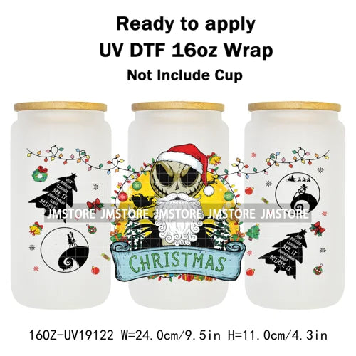 Skeleton Nightmare Before Christmas UV DTF Transfer Sticker Cup Tumbler Wrap For 16OZ Libbey Glass Wraps Bottle Mug DIY Labels