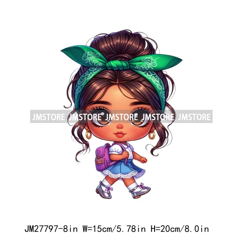 Cute Back To School Latina Baby Princess Chicana Hispanic Girls Designs DTF Iron On Transfer Stickers Ready To Press For Hoodies