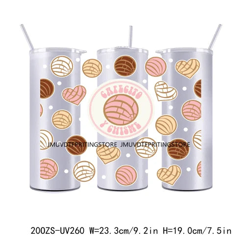 Funny Cafecito Y Chisme Conchas 20OZ UV DTF Tumbler Straight Wrap Transfers Stickers Custom Labels DIY Durable Waterproof Logo