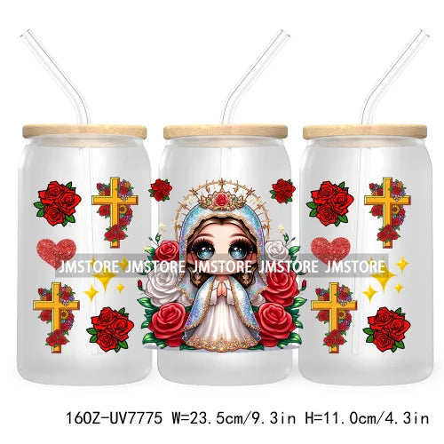 Beautiful Chicana Latina Woman Rose 16OZ UV DTF Cup Wrap Transfers Stickers For Libbey Glass Can Cups Tumbler Waterproof Craft