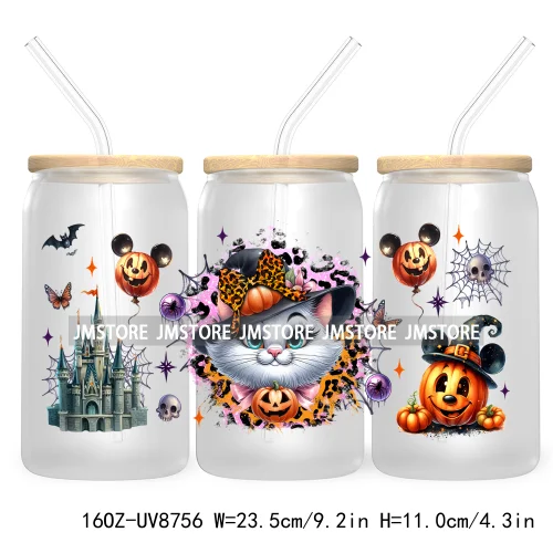 Halloween Leopard Cartoon Princess 16OZ UV DTF Cup Wrap Transfer Sticker Custom Labels Waterproof Logo For Libbey Glass Can Fall