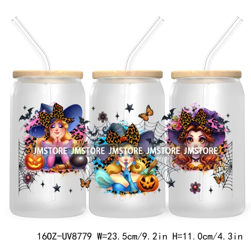 Halloween Leopard Cartoon Princess 16OZ UV DTF Cup Wrap Transfer Sticker Custom Labels Waterproof Logo For Libbey Glass Can Fall