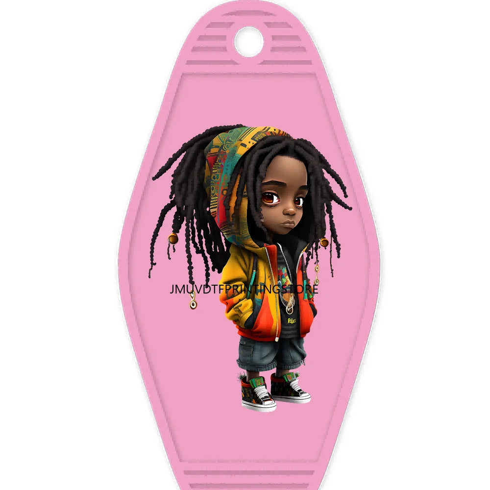 Cool Dreadlock Afro Girl High Quality WaterProof UV DTF Sticker For Motel Hotel Keychain Black Hip Hop Kids