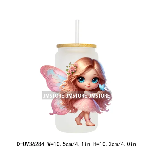 Cute Little Girl Butterfly Wings UV DTF Transfer Stickers Decal Ready To Apply Waterproof For 16OZ Libbey Glass Can Cups Tumbler