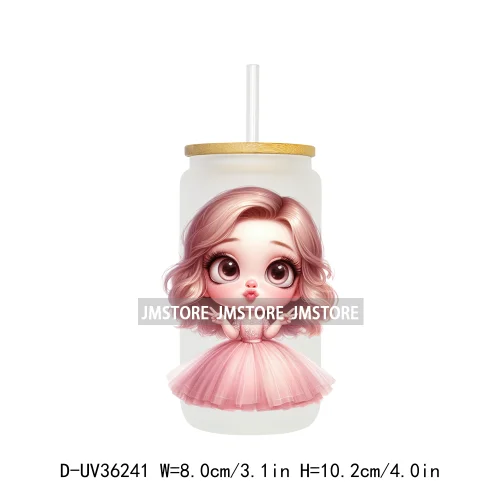 Cute Pink Princess Coquette Bow UV DTF Transfer Stickers Decals Ready To Apply Waterproof For 16OZ Libbey Glass Can Cups Tumbler