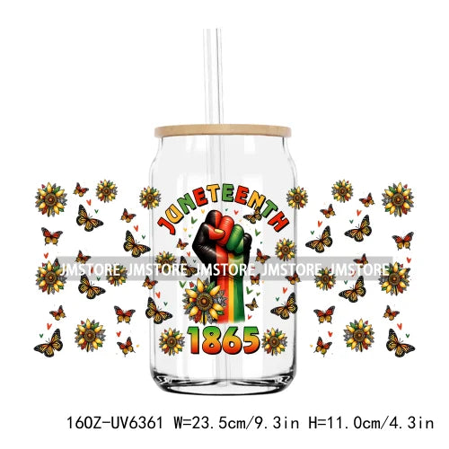 1865 Vibes Juneteenth Sunflower 16OZ UV DTF Cup Wrap Transfer Stickers Custom Label Durable Waterproof Logo For Libbey Glass Can