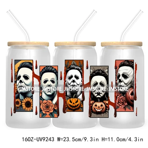 Halloween Gift UV DTF Sticker For 16OZ Libbey Glass Cup Can Wrap Transfer Stickers Custom Labels DIY Logo Horror Movie Killers