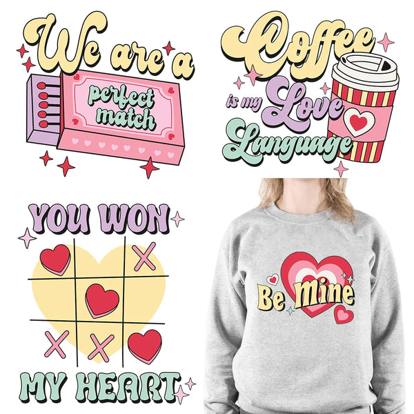 Sweet Valentine's Love Printing Iron On Decals Coffee Cup Latte Drinks DTF Transfers Ready To Press For T-shirts