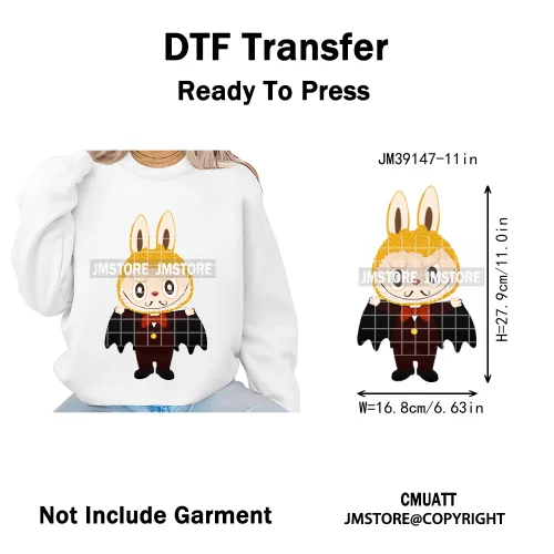 Trendy Cute Cartoon Doll Coquette Mirror Horror Halloween Iron on DTF Washable Transfers Stickers Ready to Press for Clothing