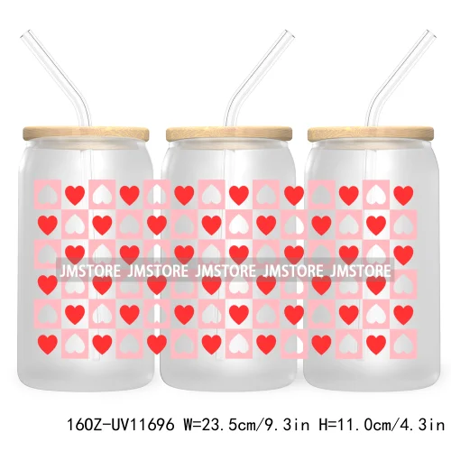 Funny Valentines Quotes 16OZ UV Cup Wrap DTF Transfer Stickers For Libbey Glass Can Cups Tumbler Self Love Valentine Hearts Kiss