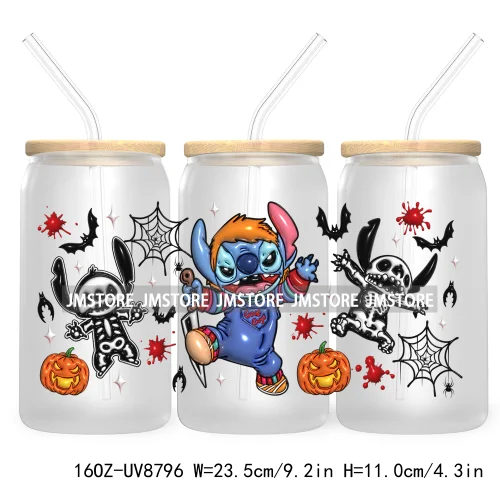 3D Horror Halloween UV DTF Sticker For 16OZ Libbey Glass Cup Can Wrap Transfer Stickers Custom Label DIY Logo Cartoon Blue Koala