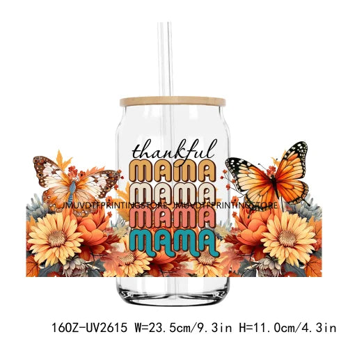 Thankful Mama With Sunflowers 16OZ UV DTF Cup Wrap Transfers Stickers Custom Labels DIY Waterproof Logo For Libbey Glass Can