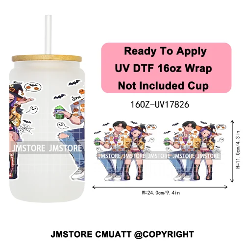 Kpop Movie Demon Hunters Boo Halloween Pumpkin Party 16OZ UV DTF Cup Wraps Ready To Apply Transfer Stickers For Libbey Glass Can