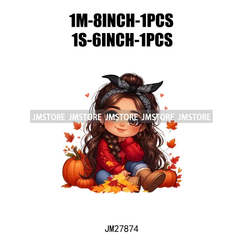 Cute Autumn Pumpkins Fall Vibes Laina Baby Hispanic Chibi Girls Logos DTF Iron On Transfer Stickers Ready To Press For T-shirts