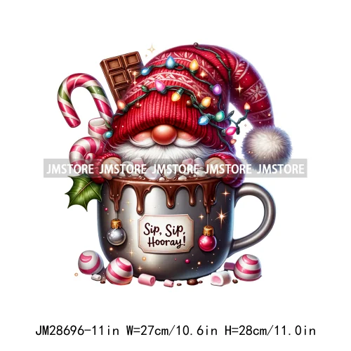 Winter Hot Cocoa Boy Cozy Gnomes Coffee Mug Tis The Season Happy Christmas Iron On DTF Heat Press Transfers Stickers For Clothes