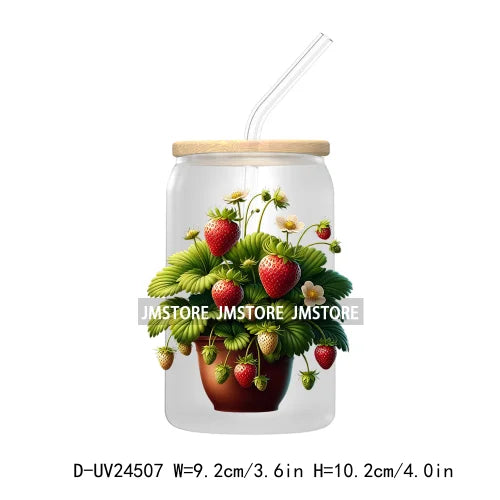 Wild Floral Strawberry With Leaves Fruit UV DTF Transfers Stickers Decals For Libbey Cold Cups Mugs Tumbler Waterproof DIY Craft