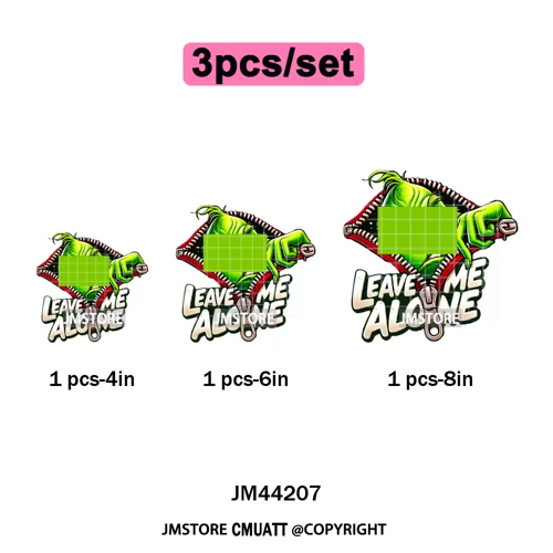 Winter Christmas Cartoon Holiday Characters Thug Life Green Iron on Washable DTF Transfers Stickers Ready to Press for Textiles