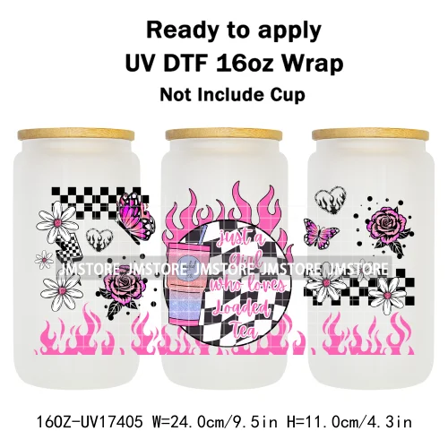 Retro Drink Quotes Butterfly Flower Heart 16OZ UV DTF Cup Wraps Ready To Apply Waterproof Transfer Stickers For Libbey Glass Can