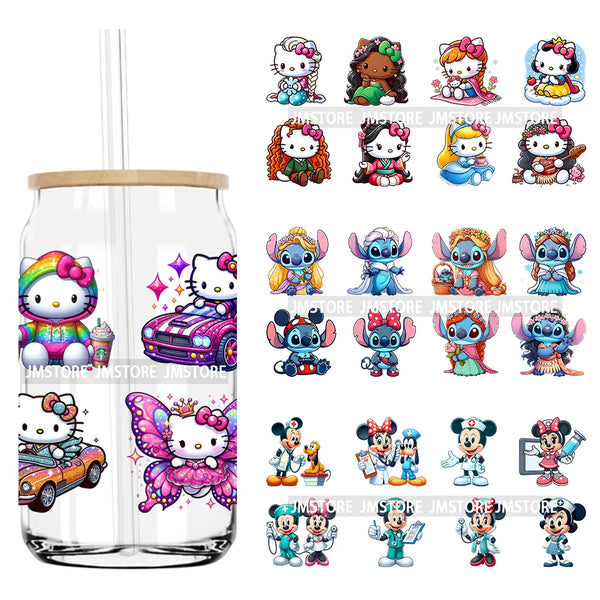 Lovely Cartoon Movies Animals 16OZ UV DTF Cup Wrap Transfers Stickers Custom Labels Durable Waterproof Logo For Libbey Glass Can