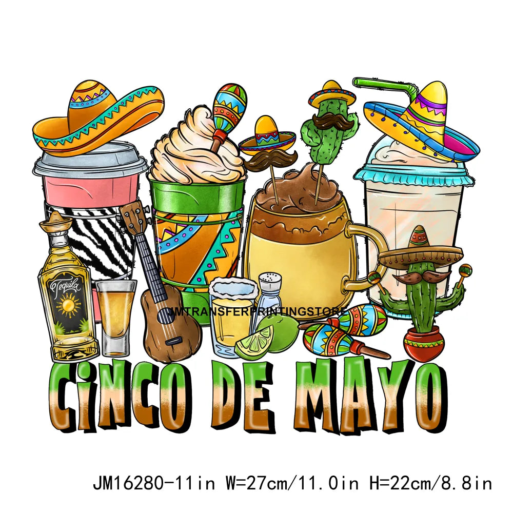 Peace Love Cafecito Cinco De Mayo Printing Decals Mexico Festival Culture Coffee Cup DTF Transfer Ready To Press For Bag Hoodies