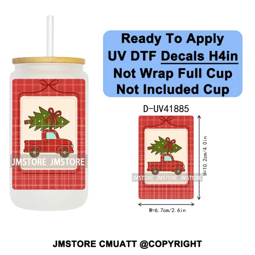 Preppy Christmas Stamps Xmas Card UV DTF Transfer Stickers Decals Ready To Apply Waterproof For 16OZ Libbey Glass Can Tumbler