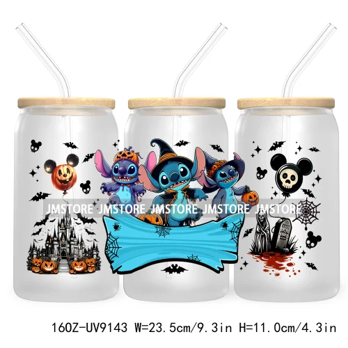 Mouse And Friends Halloween 16OZ UV DTF Cup Wrap Transfer Stickers Custom Labels Waterproof For Libbey Glass Can Magical Kingdom