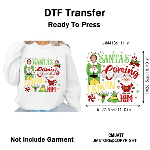 Funny Christmas Movie Quotes Cartoon Characters Santa Iron on Washable DTF Heat Transfer Stickers Ready to Press for Sweatshirts