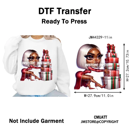 Christmas Stank Face Black Woman Attitude Moody Queen Iron on Washable DTF Heat Transfers Stickers Ready to Press for Clothing