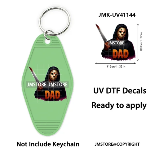 Black Dad Halloween Horror Villain UV DTF Motel Keychain Decal Ready To Ship Durable Transfer Stickers Prints For Hotel Keychain