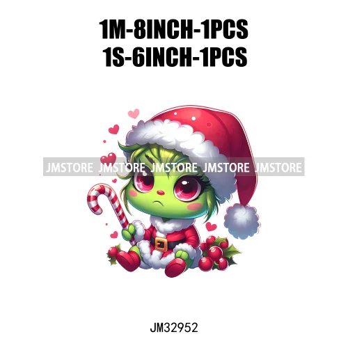 Santa Hat Candy Cane Mistletoe Cartoon Character Christmas Season Iron On DTF Transfers Stickers Ready To Press For Clothes Bags