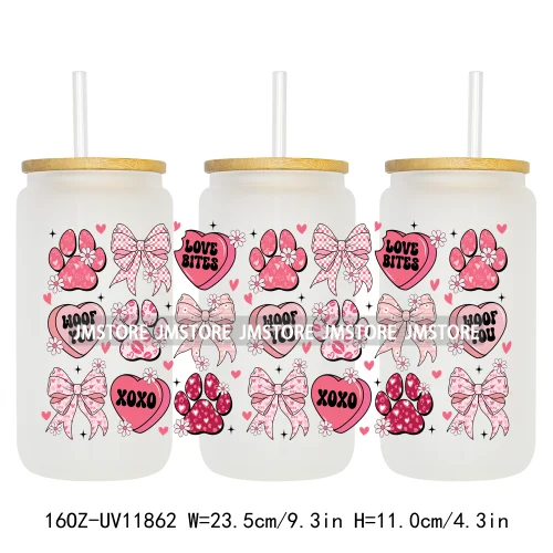 Western Puppy Cat Dog Valentines Day 16OZ UV DTF Cup Wrap Transfer Stickers Custom Labels Waterproof Logo For Libbey Glass Can