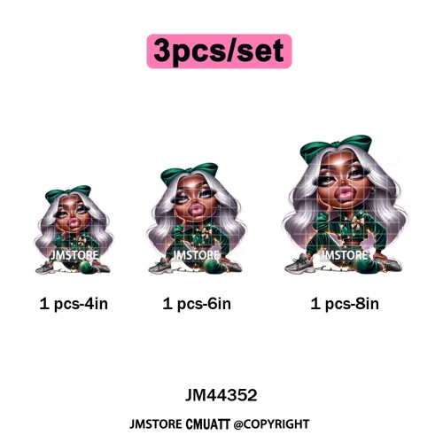 Cool African Melanin Girls Christmas Season Holiday Moody Iron on Washable DTF Heat Transfer Stickers Ready to Press for Hoodies