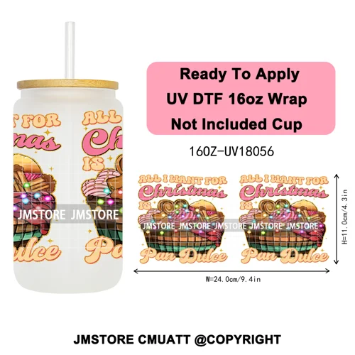 Feliz Navidad Christmas Mexican Food UV DTF Stickers Ready To Apply Cup Wrap High Quality Waterproof For 16OZ Libbey Can Glass