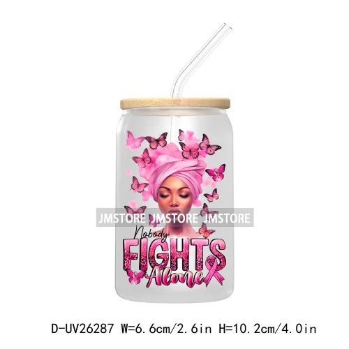 Afro woman Breast Cancer UV DTF Transfer Stickers Decals For Libbey Cold Cups Mugs Tumbler Custom Logo Labels Hope Cancer Nail