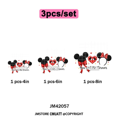 Retro Cartoon Magical Princess Girly Bow Mouse Ears Headbands Iron on DTF Washable Transfers Stickers Ready to Press for Hoodies